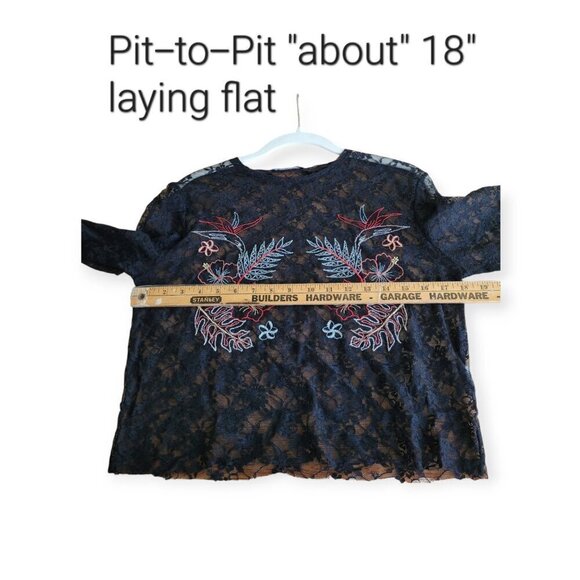 Zara Black Semi-Sheer Lace Bird Print Crop Top EUC size S - Picture 5 of 7